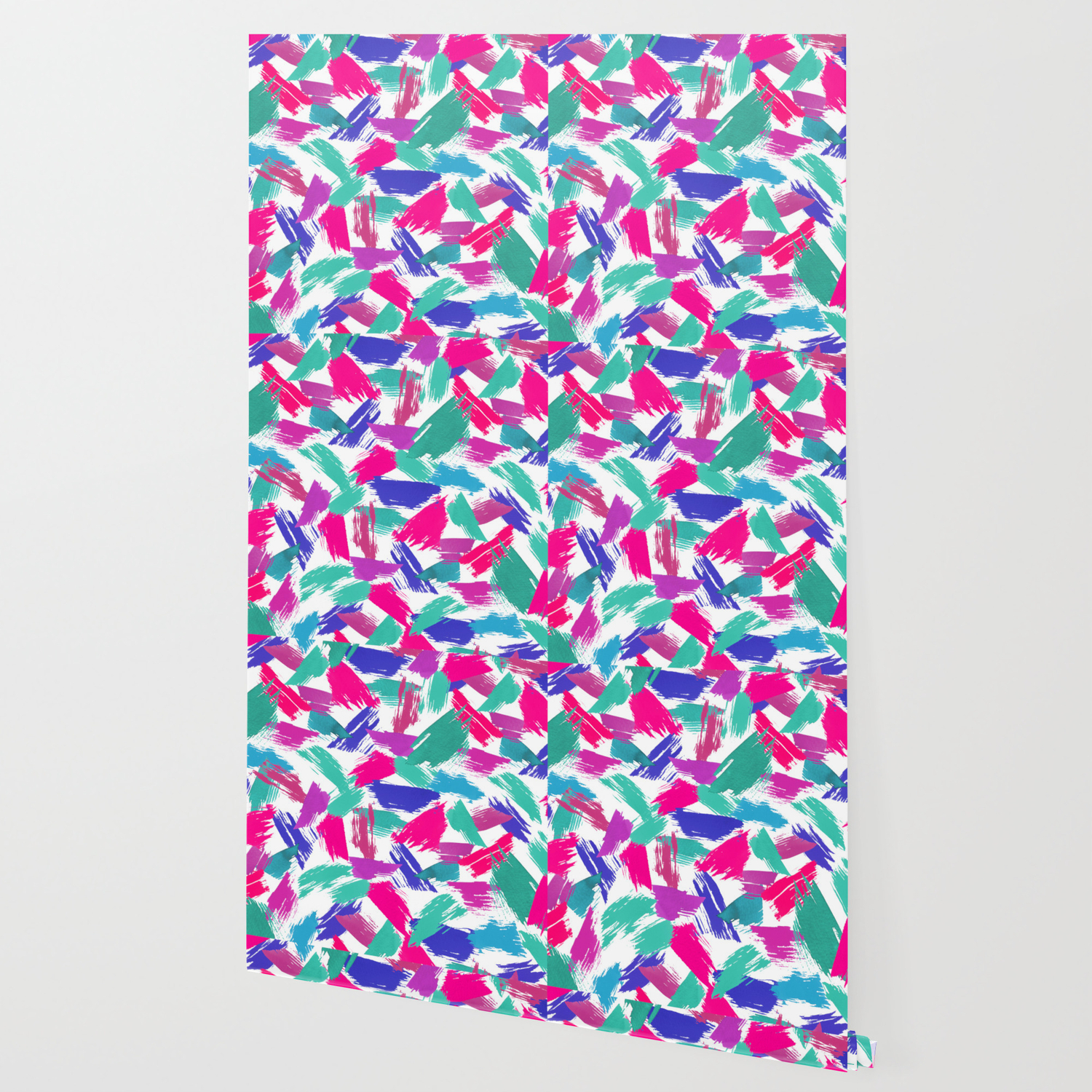 Artsy Pink Teal Watercolor Brushstrokes Collage Wallpaper By