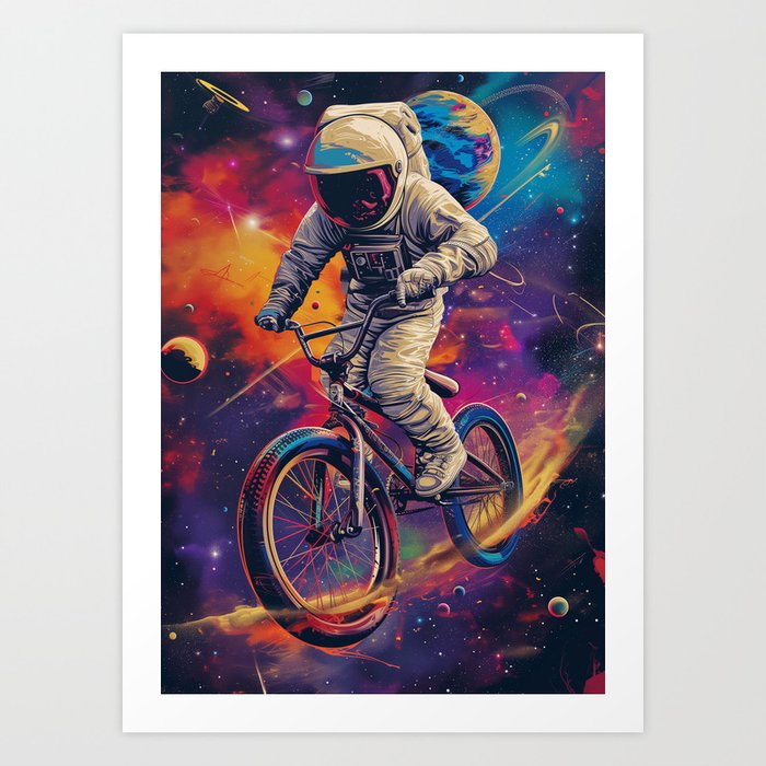 Zero-G Rides: Astronaut's Cosmic BMX Adventure Art Print