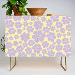 Flower Pattern - Pastel Yellow and Purple Credenza