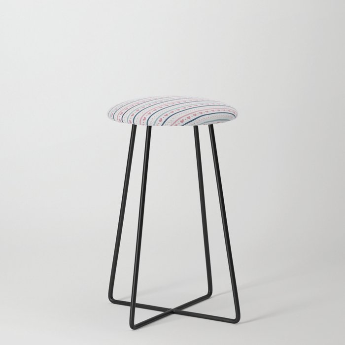 Pastel Lines with Hearts Counter Stool