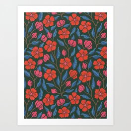 Red And Pink Vintage Florals Art Print