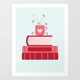 Red Books and Coffee Art Print