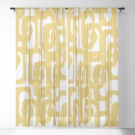 Mustard Yellow and White Mid-century Modern Loop Pattern Sheer Curtain