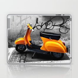 Orange Vespa in Bologna Black and White Photography Laptop & iPad Skin
