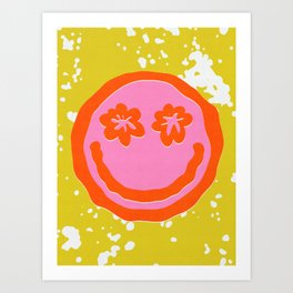 Wavy Smiley Face With Retro Flower Eyes Art Print