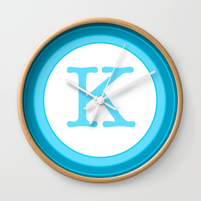 Blue Letter K Wall Clock By Madebymaddy Society6