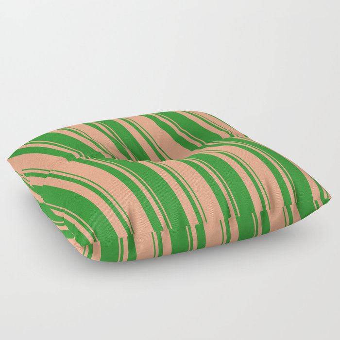 Forest Green & Light Salmon Colored Lined/Striped Pattern Floor Pillow