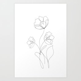 Poppies Minimal Line Art Art Print