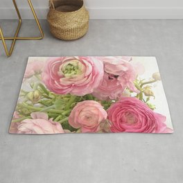 Shabby Chic Cottage Ranunculus Peonies Roses Floral Print & Home Decor Rug