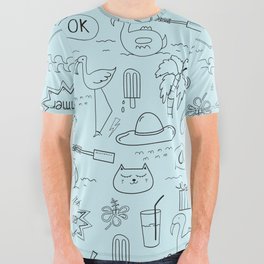 Summer Abstract - Light Blue All Over Graphic Tee