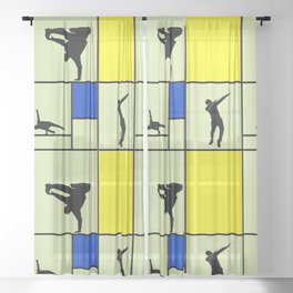 Street dancing like Piet Mondrian - Yellow, and Blue on the light green background Sheer Curtain