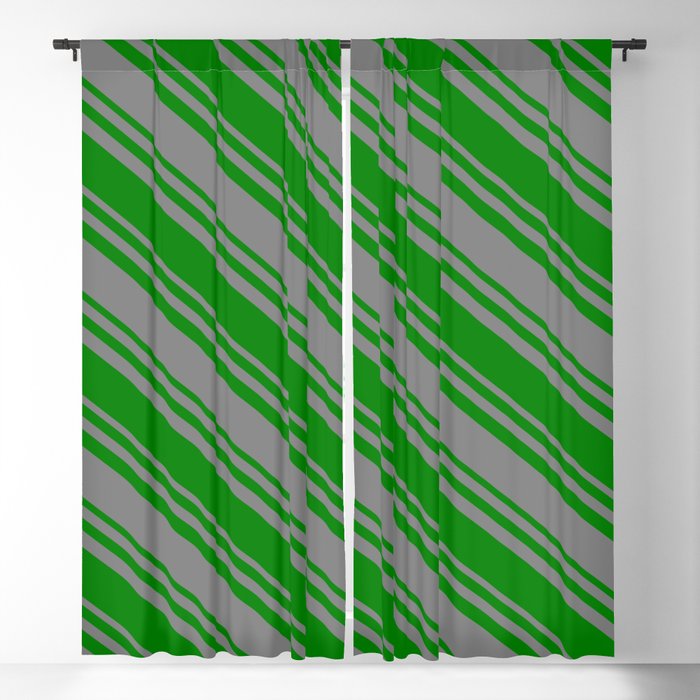 Green & Gray Colored Stripes Pattern Blackout Curtain