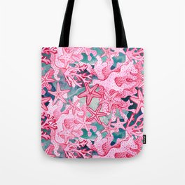 Pink Starfish and coral watercolor reef Tote Bag