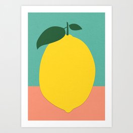 Lemon with two leaves Art Print