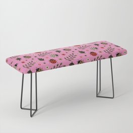 Ladybug and Floral Seamless Pattern on Pink Background Bench