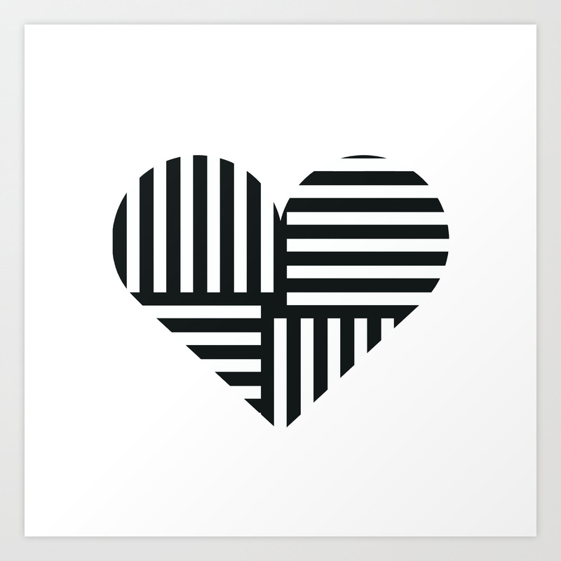 Black And White Abstract Stripe Heart Art Print By Artaddiction45