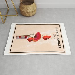 Watercolor Flower Market Paris Red Poppy  Area & Throw Rug