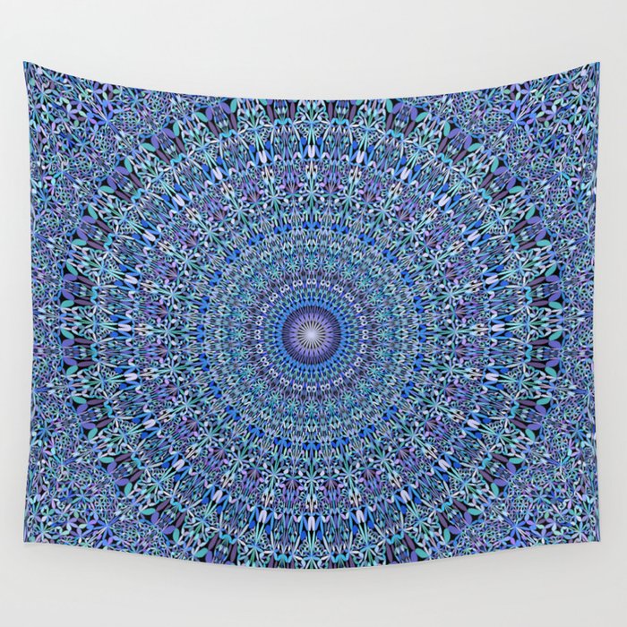 Blue Circle Garden Mandala Wall Tapestry