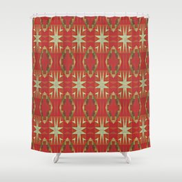 Red Ochre Olive Green Native American Indian Mosaic Pattern Shower Curtain
