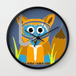 Blue Snorkel Fox Wall Clock