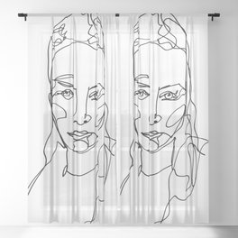 LINE ART FEMALE PORTRAITS IV-I-I Sheer Curtain