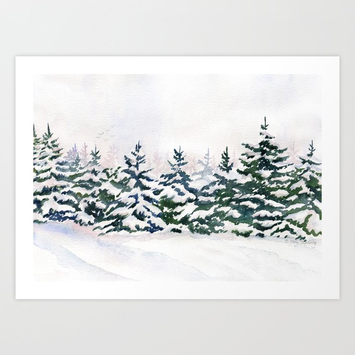 Impressionist Snowy Pine Trees  Art Print