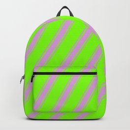 [ Thumbnail: Chartreuse & Plum Colored Striped/Lined Pattern Backpack ]
