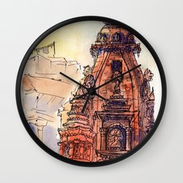 Bhaktapur Temple Wall Clock | Ink, City, Nepal, Sketch, Old, Architecture, Temple, Kathmandu, Painting, Asia 