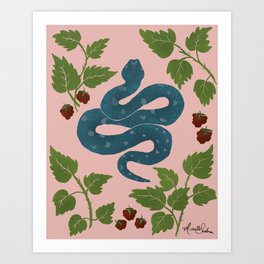 Snake Charm in Rose & Blue Art Print