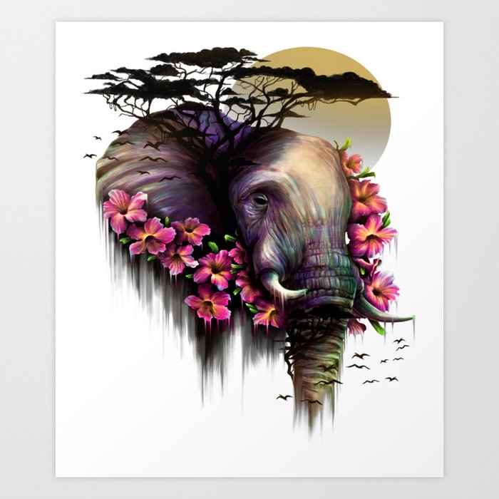 Colorful Elephant Tribal Fantasy African Animal Art Print
