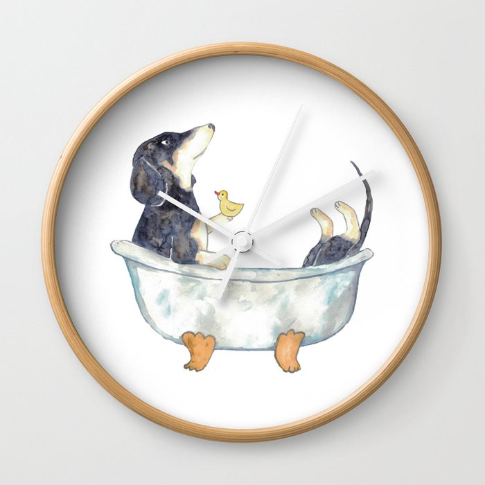 Dachshund taking bath watercolor Wall Clock