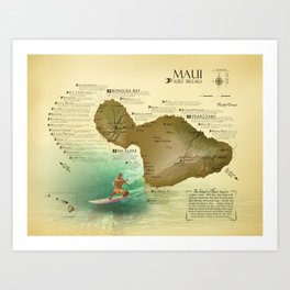 Maui [vintage inspired] Surf Break Map Art Print
