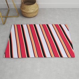[ Thumbnail: Lavender, Brown, Crimson, and Black Colored Striped Pattern Rug ]