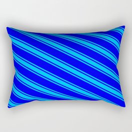 [ Thumbnail: Blue & Deep Sky Blue Colored Lines/Stripes Pattern Rectangular Pillow ]