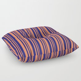 [ Thumbnail: Coral and Midnight Blue Colored Lines/Stripes Pattern Floor Pillow ]