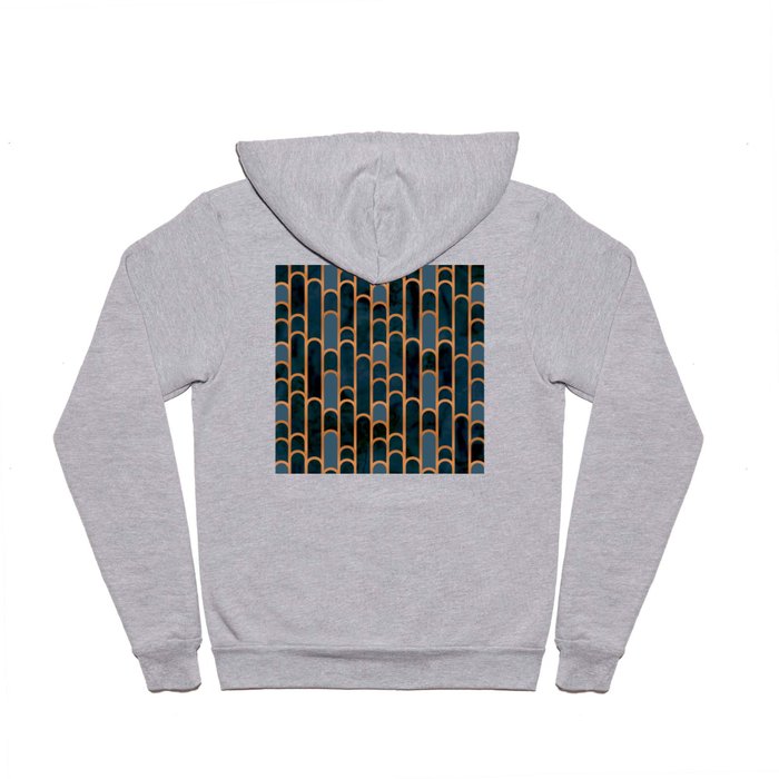Art Deco Blue Teal Marble and Metallic Copper Marbled Pattern Hoody