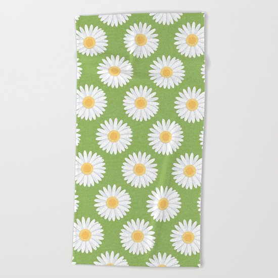 Spring Daisies_Greenery Beach Towel