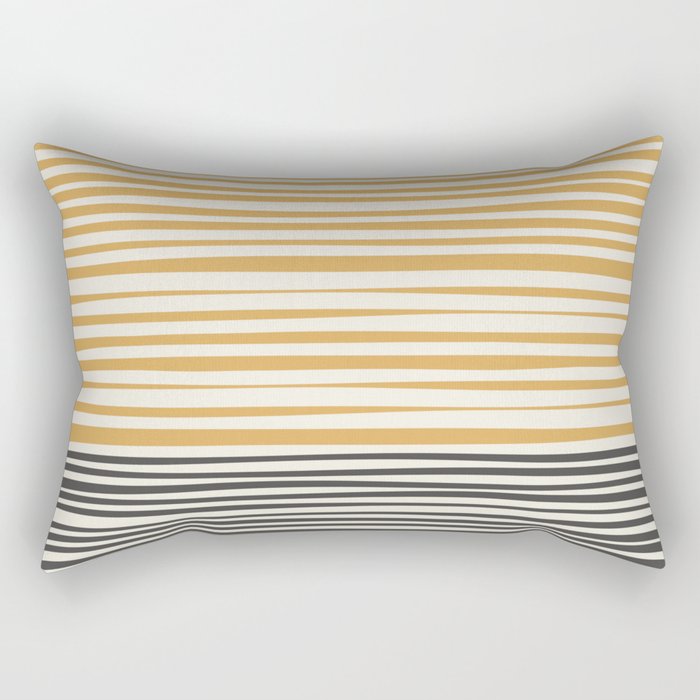 Natural Stripes Modern Minimalist Colour Block Pattern in Charcoal Grey, Muted Mustard Gold, and Cream Beige Rectangular Pillow