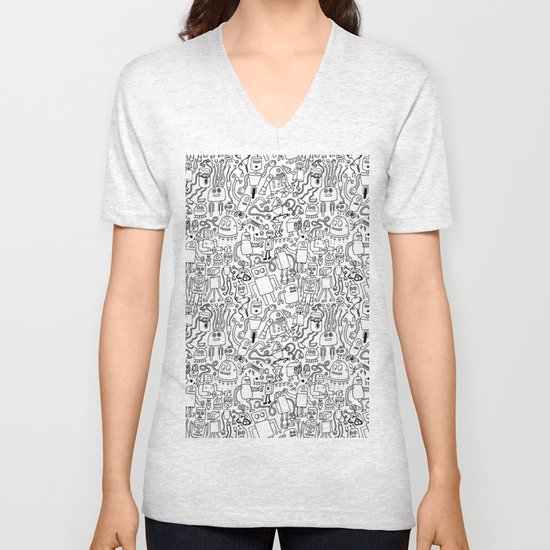Infinity Robots Black & White Unisex V-Neck