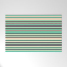 [ Thumbnail: Aquamarine, Dim Gray, and Bisque Colored Lines/Stripes Pattern Welcome Mat ]