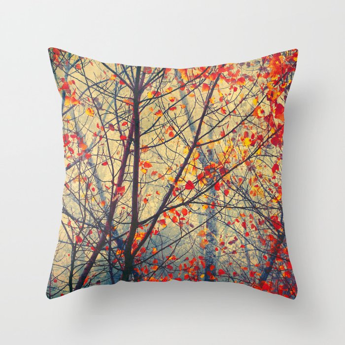 Fall Trees VIII - Red Yellow Leaves - Autumn Forest - Woodlands Photography by Ingrid Beddoes Throw Pillow