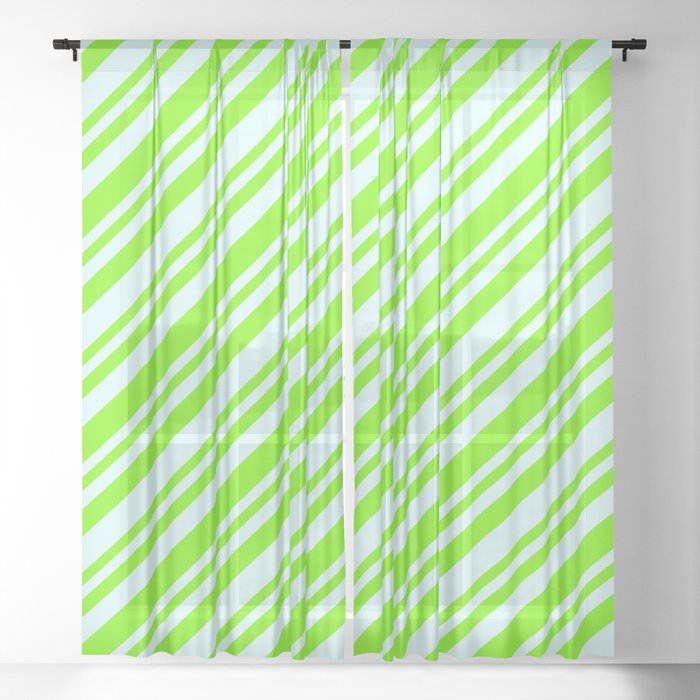 Light Cyan and Green Colored Lined/Striped Pattern Sheer Curtain