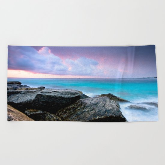 Aqua Water Pastel Pink Sunrise Beach Towel