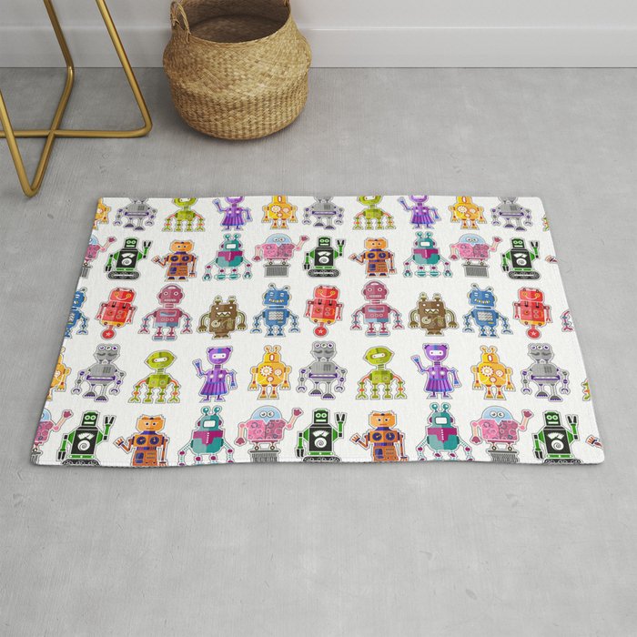 Cute colorful robots Rug