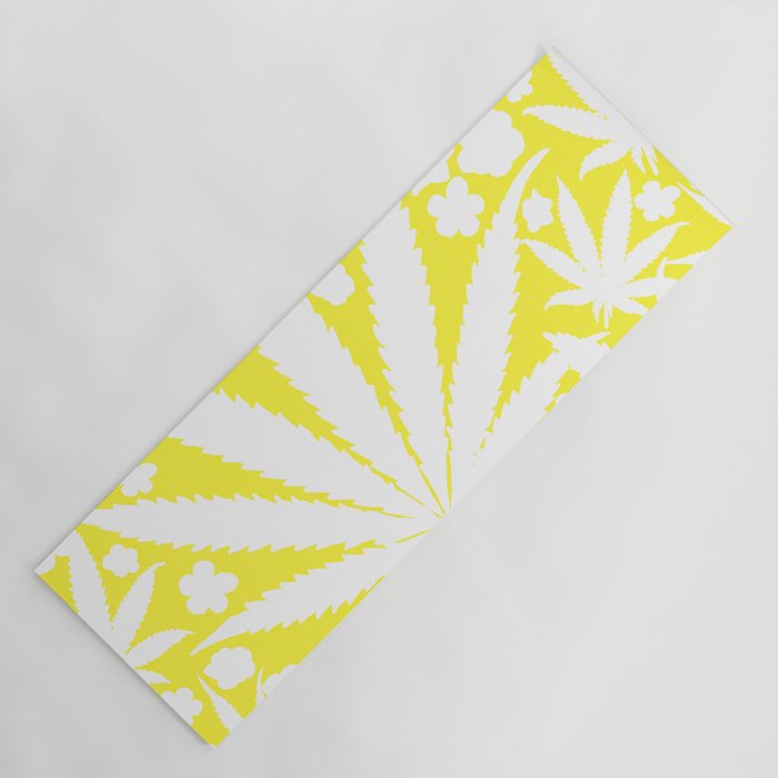 Spring Yellow Retro Modern Cannabis Leaves And Flowers Bright Ditzy Floral Pattern Yoga Mat