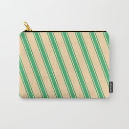 [ Thumbnail: Tan and Sea Green Colored Lines Pattern Carry-All Pouch ]