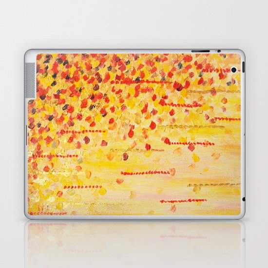 WHEN IT FALLS Bold Autumn Winter Leaves Abstract Acrylic Painting Christmas Red Orange Gold Gift Laptop & iPad Skin