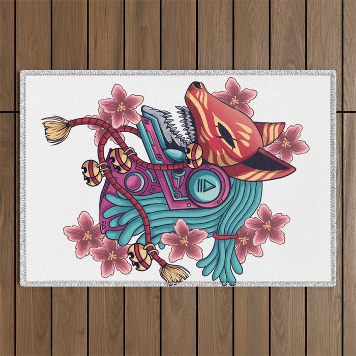 mecha kitsune Outdoor Rug