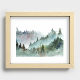 Watercolor Pine Forest Mountains in the Fog Recessed Framed Print
