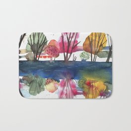 River Landscape Watercolor Painting Bath Mat